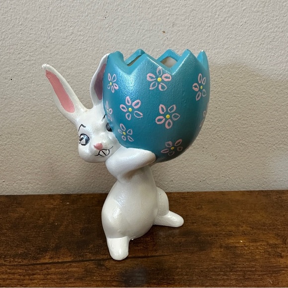 Other - Vintage 1970s Ceramic Easter Bunny Planter Figurine – Hand-Painted Kitsch
